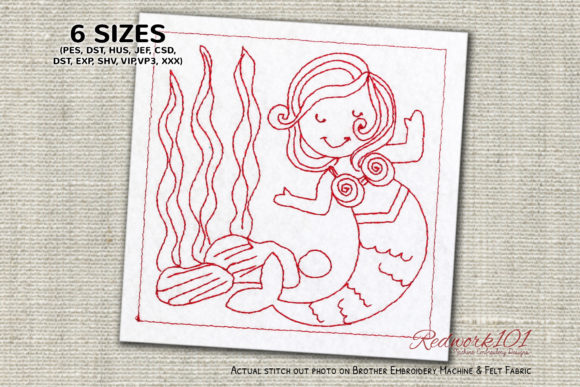 Beautiful Mermaid Redwork