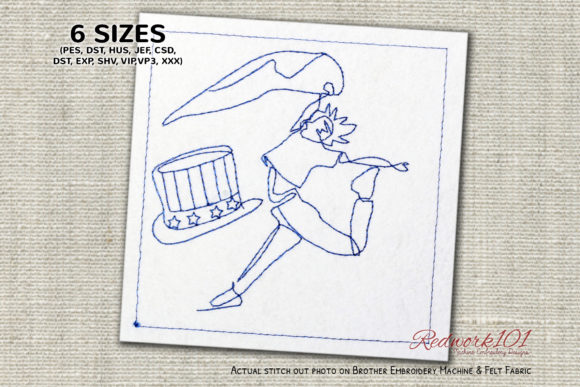 Girl Jumping with Hat Redwork