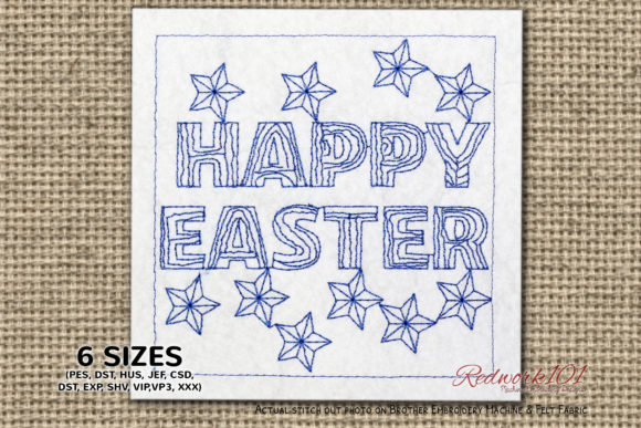 Happy Easter Design Redwork