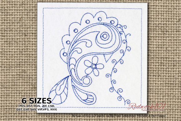 Paisley Pattern Bird Redwork